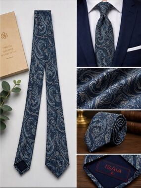 🔥STUNNING ISAIA Napoli NEW  Paisley Textured Wool/Silk tie 3” wide Price Firm